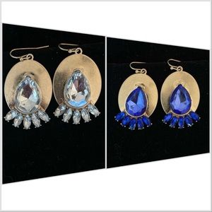 Sapphire Blue & Diamond Clear Dangle Earrings, NWT. Both pairs!